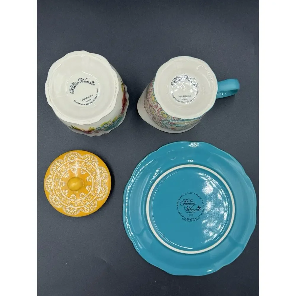 The Pioneer Woman Blossom Jubilee Sugar, Creamer, & Accent Plate 3-Piece Set